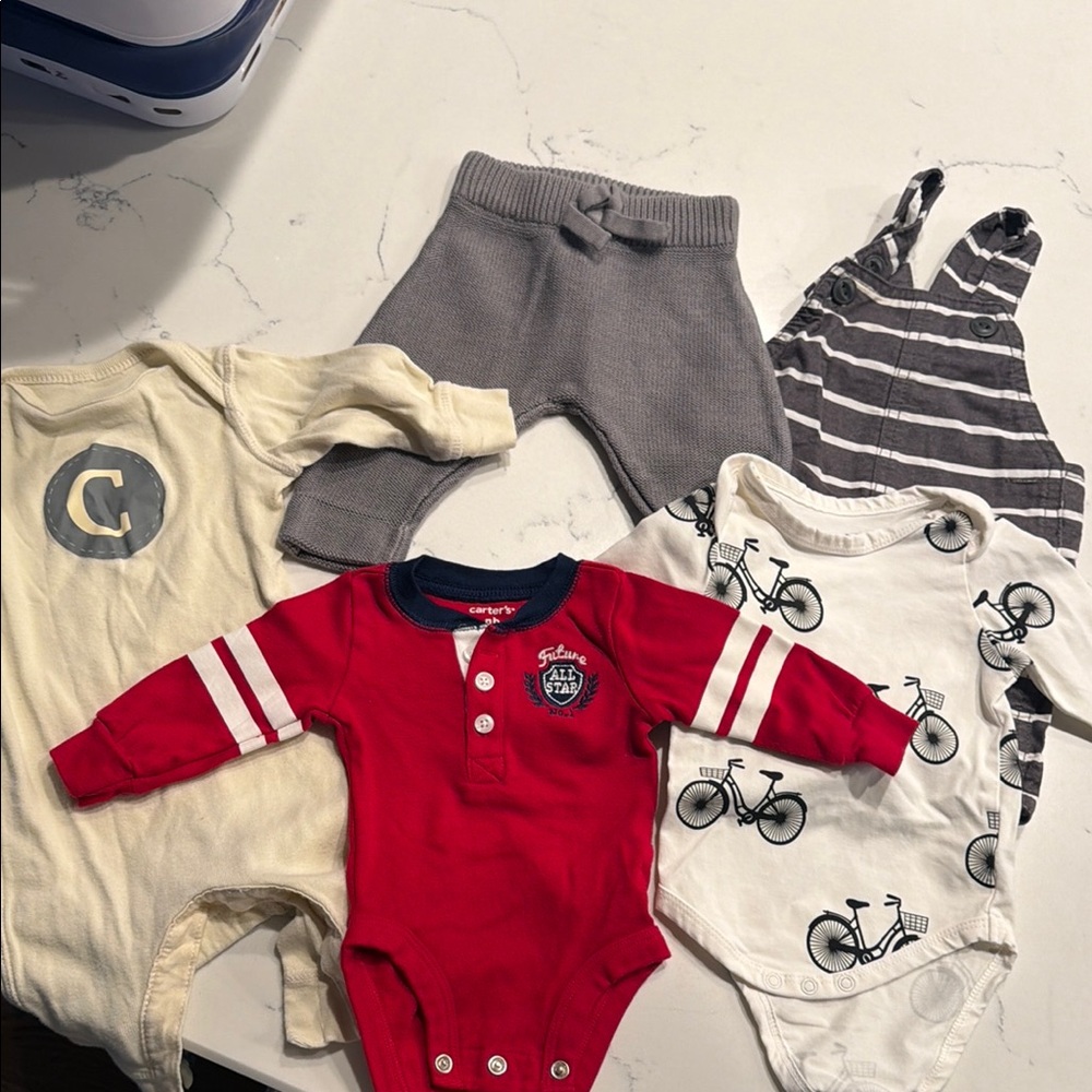 Baby Bodysuit & Outfit Bundle - Red, Cream, Gray, White -Newborn -3 months
